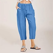 economico Pantaloncini in lino di cotone-Per donna Pantaloni in cotone e lino Pantaloni capri Pantaloni Eleganti Streetwear Casual Lunghezza al polpaccio Naturale Semplice Tasca Design con Coulisse Elastica Comodo All&#039;aperto All&#039;aperto