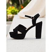 お買い得  ドレスサンダル-レディース ブラック クロスストラップ プラットフォーム サンダル（ブロックヒール） - 毎日のデートやカジュアルウェアにぴったりのシックなオープントゥ アンクルストラップ シューズ