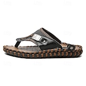 billige Ferietøfler-Herre vintage brune flip-flops i kunstskinn med robust sklisikker såle – utendørs sandaler for sommerfotturer, strandeventyr og daglig bruk