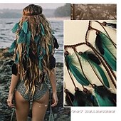 billige Tilbehør til hårstyling-Boho fjærpannebånd sigøynerhodeplagg hodeplagg bohemsk hippiepannebånd indisk festival hårbånd justerbart langt fjærhårtilbehør for kvinner og jenter svart grønn