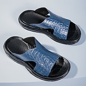 cheap Vacation Sandals-Men&#039;s Copper Faux Leather Slide Sandals with Embossed Crocodile Pattern and Black Cushioned Sole – Stylish Slip-On Sandals for Indoor Lounge, Poolside Relaxation, or Resort Wear