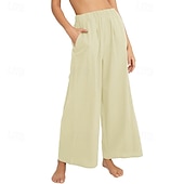 billige Shorts i bomullslin-Dame Linbukser i bomull Frekk Bukser Mote Gatemote Full lengde Naturlig عادي Lomme Elastisk midje comfy Utendørs Bekvem utendørs Ferie Aprikos Grå Svart Hvit Sommer Normal