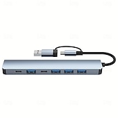 billiga USB-hubbar-7-i-1 multiportadapter USB C + USB 3.0 hub-splitter med typ-C PD, 5 USB-portar, OTG-kompatibel, för Macbook, PC, surfplatta, PS4