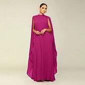 economico Matrimonio Informale / Di Giorno-Abiti A-Line Quinceanera elegante abito formale matrimonio lunghezza al pavimento maniche lunghe scollo alto chiffon con pieghe