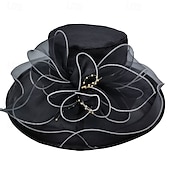 billige Partyhatter-Hatter organza Bryllup Aftenselskap Te Fest Strand Hesteløp Elegant søt stil Solbeskyttelse Med Blomster Hodeplagg Hodeplagg