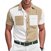 economico camicie casual da uomo-Per uomo Camicia Camicia Estiva Camicia casual Camicia di Velluto a Coste Camicia con Bottoni Camicia cargo Nero Blu Verde Kaki Grigio Manica Corta Blocco di colori Colletto cubano Casuale Quotidiano