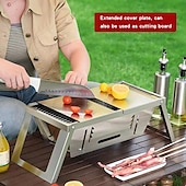 cheap Kitchen Utensils &amp; Gadgets-Portable Charcoal Grill, Outdoor Small Grill, Folding Stainless Steel 304 Grill for Camping, Backyard, Boat