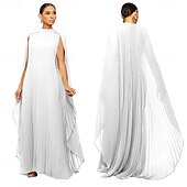 economico Matrimonio Informale / Di Giorno-Abiti A-Line Quinceanera elegante abito formale matrimonio lunghezza al pavimento maniche lunghe scollo alto chiffon con pieghe