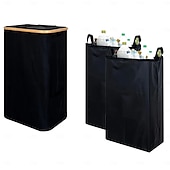 abordables Contenedor de reciclaje-Contenedor de reciclaje para cocina, interior y hogar, bote de basura plegable de 100 l/26,5 galones con marco de bambú, bolsas interiores extraíbles, tela Oxford, abertura superior redonda,