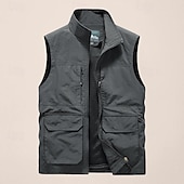 cheap Men&#039;s Vest-Men&#039;s Fishing Vest Sleeveless Vest Outdoor Modern Contemporary All Seasons Multi Pocket Chinlon Outdoor Solid / Plain Color Zipper Standing Collar Standard Fit Black ash-colored khaki Army Green Vest