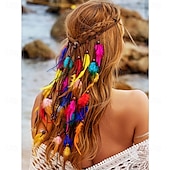 economico Accessori per acconciature-Cerchietti indiani arcobaleno boho, copricapo hippie con piume, accessori per capelli lunghi con piume regolabili per donne e ragazze
