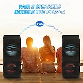 abordables Haut-parleurs-Enceinte de fête Bluetooth avec lumières RVB – Son stéréo puissant de 4 pouces, appairage TWS, LED colorées, rechargeable, pour événements en plein air, soirées dansantes à la maison ou karaoké
