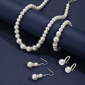 abordables Parures de Bijoux-Ensembles de bijoux de mariée 1 ensemble de boucles d&#039;oreilles en perles et strass, collier et bracelets, ensemble de bijoux élégant et doux pour femmes, pour fête de mariage, occasion spéciale