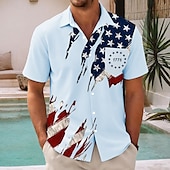 voordelige Onafhankelijkheidsdag T-shirts-Independence Day Voor heren Amerikaanse Amerikaanse vlag Vaderlandslievend Vierde juli Overhemd Zomer overhemd Overhemd met knopen Korte mouw Mode-casual Feestdagen Zomer Lente Strijkijzer