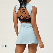 economico Abbigliamento Tennis da donna-Per donna Tinta unita Gonne da tennis con pantaloncini Abito sportivo Senza Maniche Coulisse Arricciato Senza schiena Traspirante Tennis Golf Pickleball Scollatura posteriore Verde Chiaro Blu marino