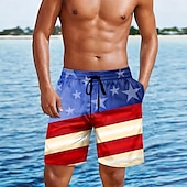 voordelige Vlag Print-Independence Day Voor heren Amerikaanse vlag Vaderlandslievend Vierde juli Lange zwembroeken Zwemshorts Boardshorts Medium Taille Hawaii Feestdagen Zijzakken Mesh voering Elastische tailleband met