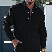 preiswerte Freizeithemden für Herren-Herren Hemd Freizeithemd Arbeitshemd Cordhemd Knopfhemd Schwarz Armeegrün Dunkelgray Langarm Einfach Revers Urlaub Ferien Tasche Bekleidung Polyester Mode Lässig Bequem