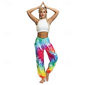 cheap Bottoms-Retro Vintage Boho 1970s Harem pants Yoga Pants Hippie Tie Dye Smocked Waist Rainbow Fancy Dress Women's Halloween Carnival Pride Parade Pride Month Festival Adults' Pants