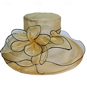 billige Partyhatter-Hatter organza Bryllup Aftenselskap Te Fest Strand Hesteløp Elegant søt stil Solbeskyttelse Med Blomster Hodeplagg Hodeplagg