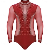 cheap Boys&amp;Men Figure Skating Costumes-Men&#039;s Shiny Rhinestone Mock Neck Latin Tango Dance Shirt Latin Tango Training Performance Bodysuit