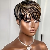 baratos Perucas de Qualidade Superior-peruca pixie cut peruca sintética para mulheres negras peruca curta bob ombre com franja