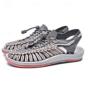 preiswerte Urlaubsandalen-Herren Sandalen Spaziergang Lässig PU Leder Bequem Rutschfest Atmungsaktiv Schnürung Rose+Schwarz Weiß+Schwarz Dunkelrot Sommer Frühling Herbst