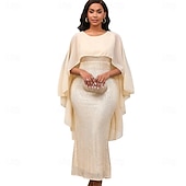 preiswerte Bodenlänge-Kleid Mutter der Braut Kleid Elegantes Rundhals Bodenlänglich Chiffon 3/4 Ärmels mit Pailletten