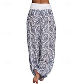 preiswerte weites Bein und hohe Taille-Damen Weites Bein Stoffhosen Hosen Hose Mode Boho Volle Länge Natürliche Taille Blumen Druck Bequem Außenbereich Outdoor Urlaub Alltagstauglich Magenta Saphir Marineblau Aprikose Sommer Normale