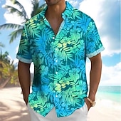 preiswerte Blumenmuster-Herren Blatt Blumendruck Tropische Blumen Sommer Hawaiihemd Knopfhemd Alohahemd Kurzarm Hawaiianisch Ferien Strandbekleidung Sommer Frühling Umlegekragen 3D-Druck Hemden mit Kragen Eine Tasche vorne