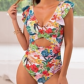 abordables Maillots une pièce et tankinis-Femmes Maillot de bain 1 pièce Dos Nu Découpé Maillot de Bain Fleuri Maillots de Bain Noir Rouge Respirant Séchage Rapide Sans manches - Natation Surf Plongée en apnée Été