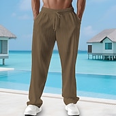 cheap Casual Pants-Men&#039;s Summer Pants Beach Pants Casual Pants Pocket Elastic Waist Drawstring Plain Comfort Breathable Vacation Daily Holiday Hawaiian Boho Black White