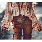 olcso Boho felsők-Női Western blúz Boho ing Blúz Virág Alkalmi Boho Hosszú ujj V-alakú Normál felsők Napi Szabadság Alkalmi Nyomtatott Arcpír rózsaszín Nyár