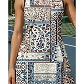 cheap Women&#039;s Tennis Dress-US Open Women&#039;s Tennis Dress Sports Dress Sleeveless Print Breathable Tennis Golf Badminton Polo Collar Zip Collar Floral Dress Coffee Tennis Clothing