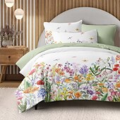 abordables 100% Coton-Housse de couette fleurs 100 % coton ensemble de literie taille complète ensembles de lit housse de couette douce légère housse de couette avec 2 taies d&#039;oreiller pour toutes les saisons