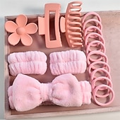 baratos Acessórios de penteados-Conjunto de 16 faixas de cabeça para cuidados com a pele, conjunto de faixas de cabeça para lavagem facial, spa e maquiagem, incluindo 1 faixa de cabelo, pulseira, 3 grampos de cabelo e 10 elásticos