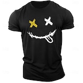 billiga Mäns grafiska t -shirt-Herr Grafiska tryck Le ansikte T-shirt Grafiska utslagsplatser 100 % bomull Kortärmad Grafisk Skjorta Heather Grey Svart Vit Bekväm t-shirt Utomhus Gata Modedesignerkläder