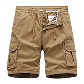 cheap Classic-Men&#039;s Cargo Shorts Shorts Summer Shorts Drawstring Elastic Waist Multi Pocket Plain Comfort Wearable Knee Length Outdoor Sport Daily Fashion Casual Black Yellow