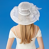 billige Partyhatter-Hatter organza Bryllup Aftenselskap Te Fest Strand Hesteløp Elegant søt stil Solbeskyttelse Med Blomster Hodeplagg Hodeplagg