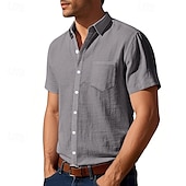 economico Camicie di lino-Per uomo Camicia Camicia di lino Camicia casual Camicia con Bottoni Camicia di cotone Semplice Vacanza Streetwear Giallo scuro Nero Bianco Blu marino Manica Corta Collo ripiegato Estate Abbigliamento