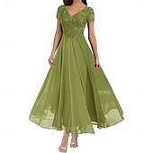 preiswerte Bodenlänge-A-Linie Brautmutterkleid Elegant V Ausschnitt Bodenlang Polyester Kurzarm mit Einfarbig 2025