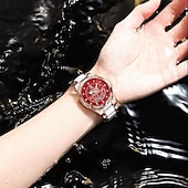 baratos Relógios Quartz-Relógio feminino de quartzo em ouro rosa – mostrador retrô à prova d&#039;água com diamantes e ponteiros luminosos, pulseira de aço inoxidável