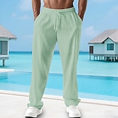 cheap Casual Pants-Men&#039;s Summer Pants Beach Pants Casual Pants Pocket Elastic Waist Drawstring Plain Comfort Breathable Vacation Daily Holiday Hawaiian Boho Black White