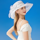 billige Partyhatter-Hatter organza Bryllup Aftenselskap Te Fest Strand Hesteløp Elegant søt stil Solbeskyttelse Med Blomster Hodeplagg Hodeplagg