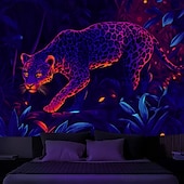 cheap Blacklight Tapestries-Blacklight Tapestry Glow in the Dark Glow Party UV Reactive Forest Animal Leopard Trippy Misty Nature Landscape Hanging Tapestry Wall Art Mural for Living Room Bedroom