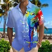 halpa Linnut ja eläimet-Miesten Lintu Papukaija Paita Havaiji paita Button Up paita Lyhythihainen Havaijilainen Loma Pyhäpäivä Ranta-asut Kesä Kevät Sänkyjen avaus 3D-tulostus kauluspaidat Keltainen Sininen Purppura Apila
