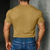 olcso alap pólók-Férfi Kötött póló Tee Top Cotton Blend póló Rövid ujjú V-alakú Nyár Tömör szín Divat Dizájn Alap Kötött Vakáció Utca Hétköznapi Sárga Bézs Világoskék Férfi felső póló