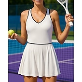 abordables Vestido de Mujer-Abierto de Estados Unidos Mujer Retazos Vestido de tenis Sin Mangas Plisado Encuadernación de contraste Secado rápido Transpirable Tenis pepinillo Escote en U Vestidos Negro Blanco Azul Marino Oscuro