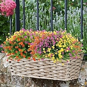 baratos Plantas e Flores Artificiais-12 maços de flores artificiais para áreas externas, eucalipto artificial, violeta e margarida, plantas artificiais resistentes a raios UV para jardim, decoração de casa, acessórios para fotografia,