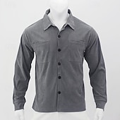 preiswerte Freizeithemden für Herren-Herren Hemd Freizeithemd Arbeitshemd Cordhemd Knopfhemd Schwarz Armeegrün Dunkelgray Langarm Einfach Revers Urlaub Ferien Tasche Bekleidung Polyester Mode Lässig Bequem