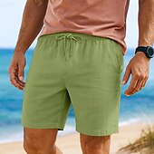 baratos Feriado-Homens Shorts de algodão e linho Calção Shorts de verão Shorts de praia Bolsos Com Cordão Cintura elástica Côr Sólida Conforto Respirável Comprimento do joelho Casual Diário Feriado Férias Moda Preto